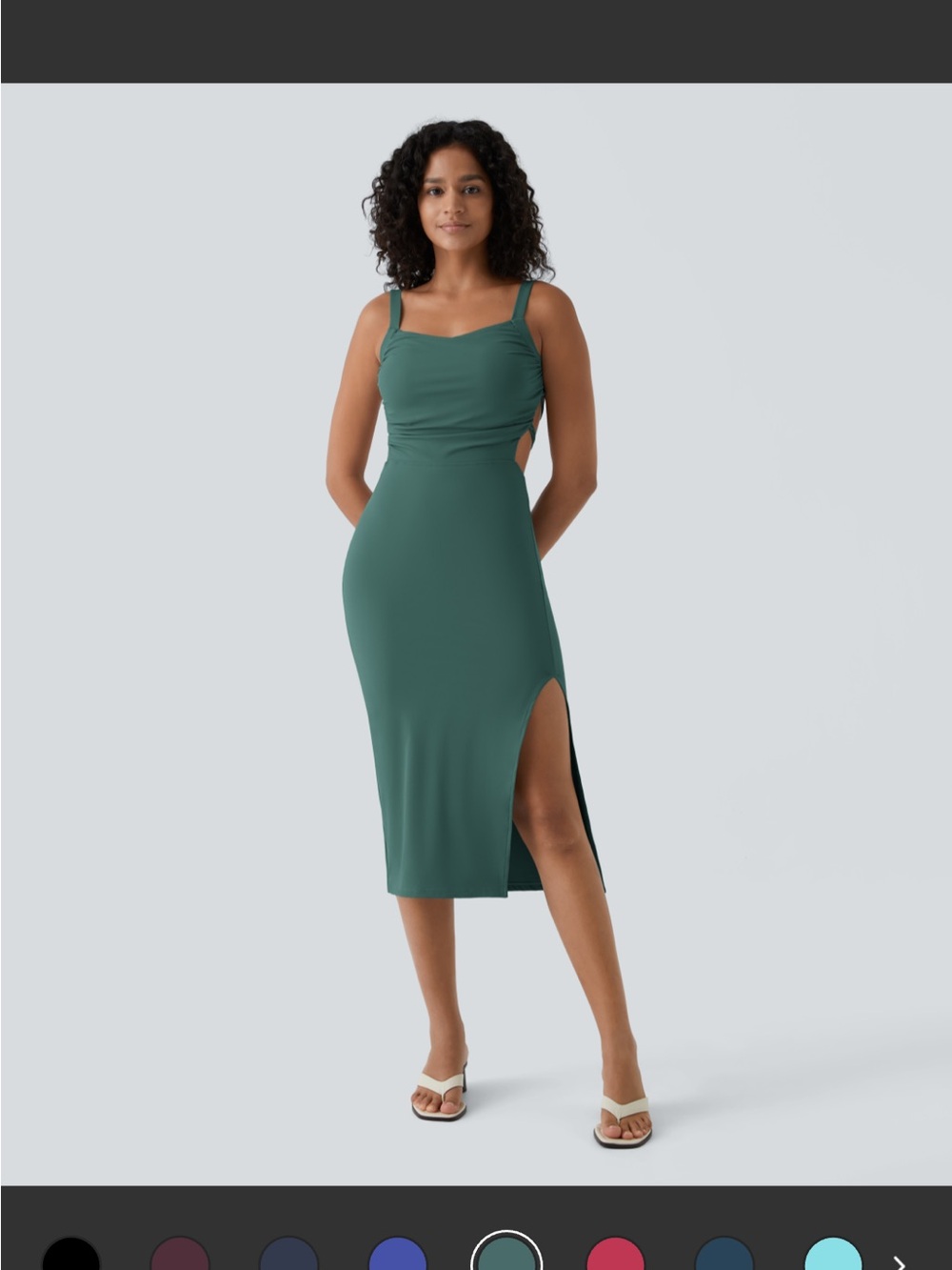 HALARA Teal Green Midi Dress with Side Slit